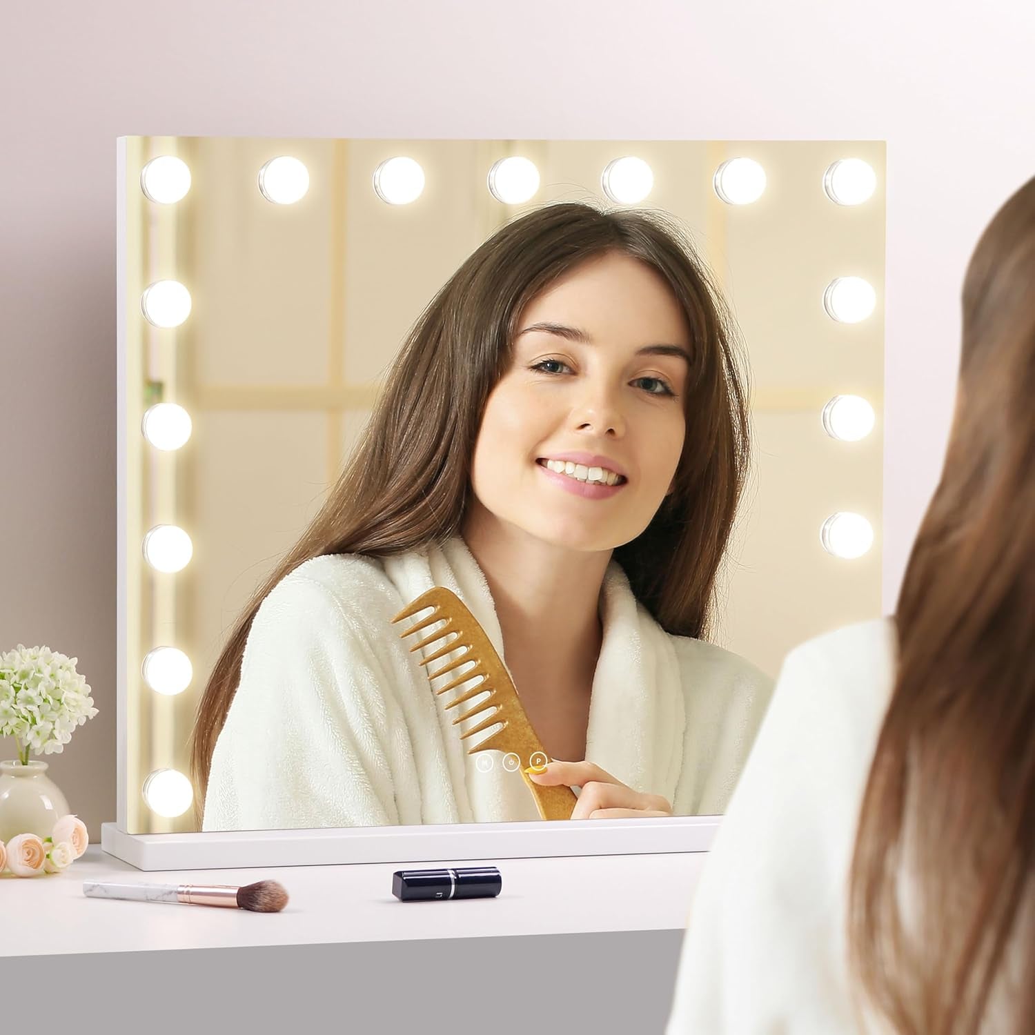 Vanity Mirror with Lights,Makeup Mirror with Lights with 17 Dimmable LED Bulbs, 3 Color Lighting Modes Detachable 10X Magnification Mirror Touch Control, 23.6X19,7 Inch, White