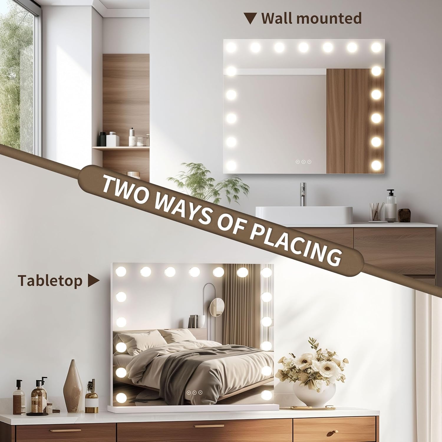 Vanity Mirror with Lights,Makeup Mirror with Lights with 17 Dimmable LED Bulbs, 3 Color Lighting Modes Detachable 10X Magnification Mirror Touch Control, 23.6X19,7 Inch, White