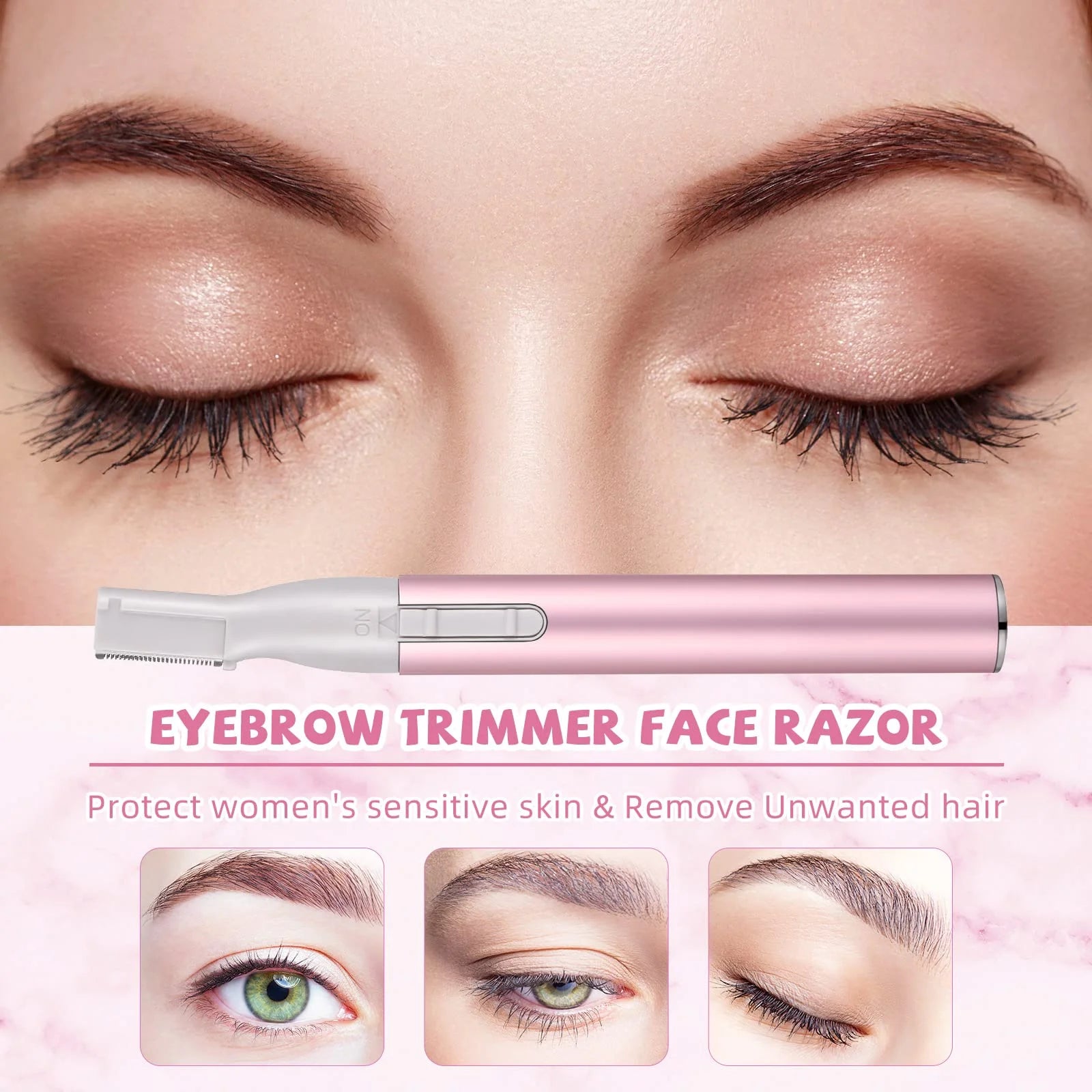Electric Eyebrow Trimmer Women Face Razors Mini Shaver Battery Operated Small Facial Hair Remover with Comb Personal Epilator for Face Neck Fuzz Lips Body Arms Leg